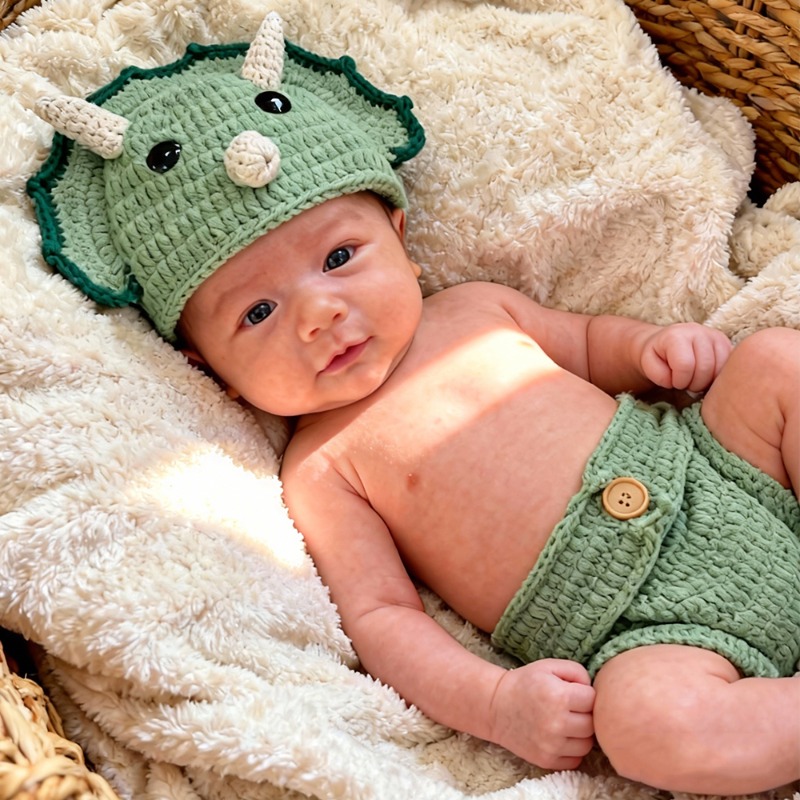 2pcs Crochet Dinosaur Newborn  - огляд і ціна Infant Photography Props Outfit