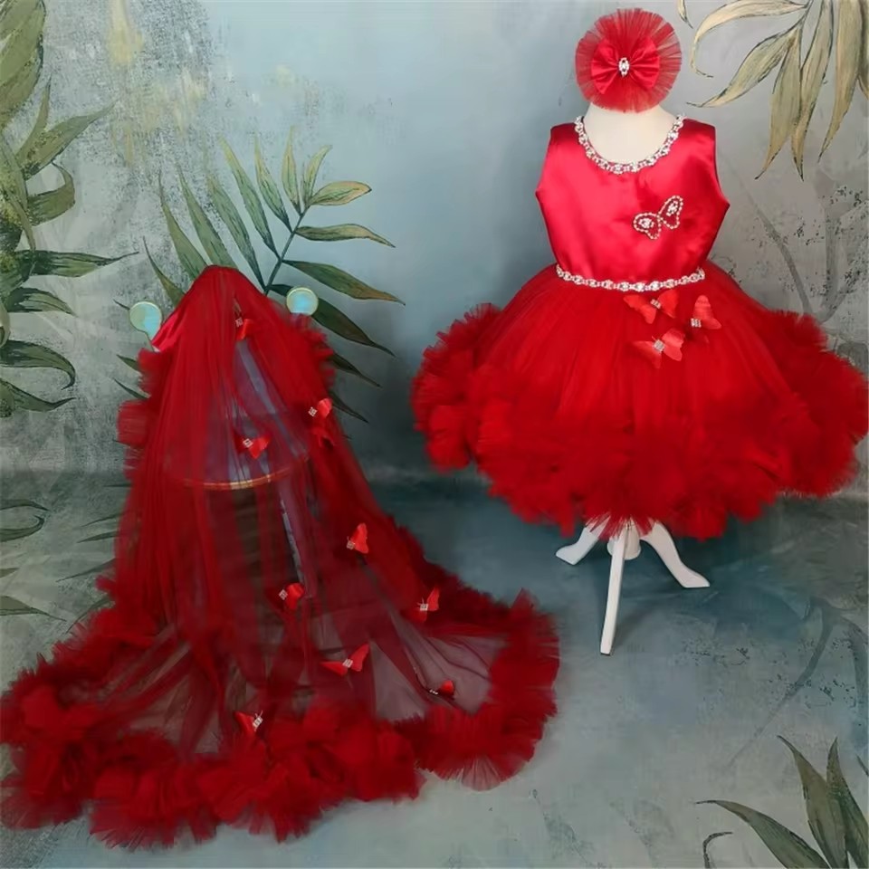 Customized Red Flower Girl Dre - огляд і ціна Toddler Girl Tulle Party Dress