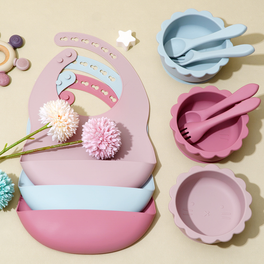 4PCS Baby Silicone Tableware S - огляд і ціна Waterproof Baby Bibs Silicone