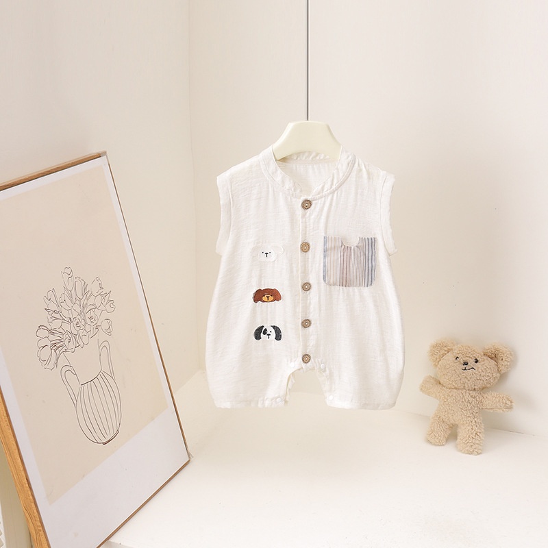 2026 Summer Cartoon Bear Print - огляд і ціна Baby Summer Linen Sleeveless Jumpsuit